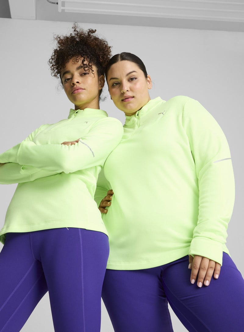 PUMA RUN Womens Green Grid Fleece Half-Zip Top - Image 1